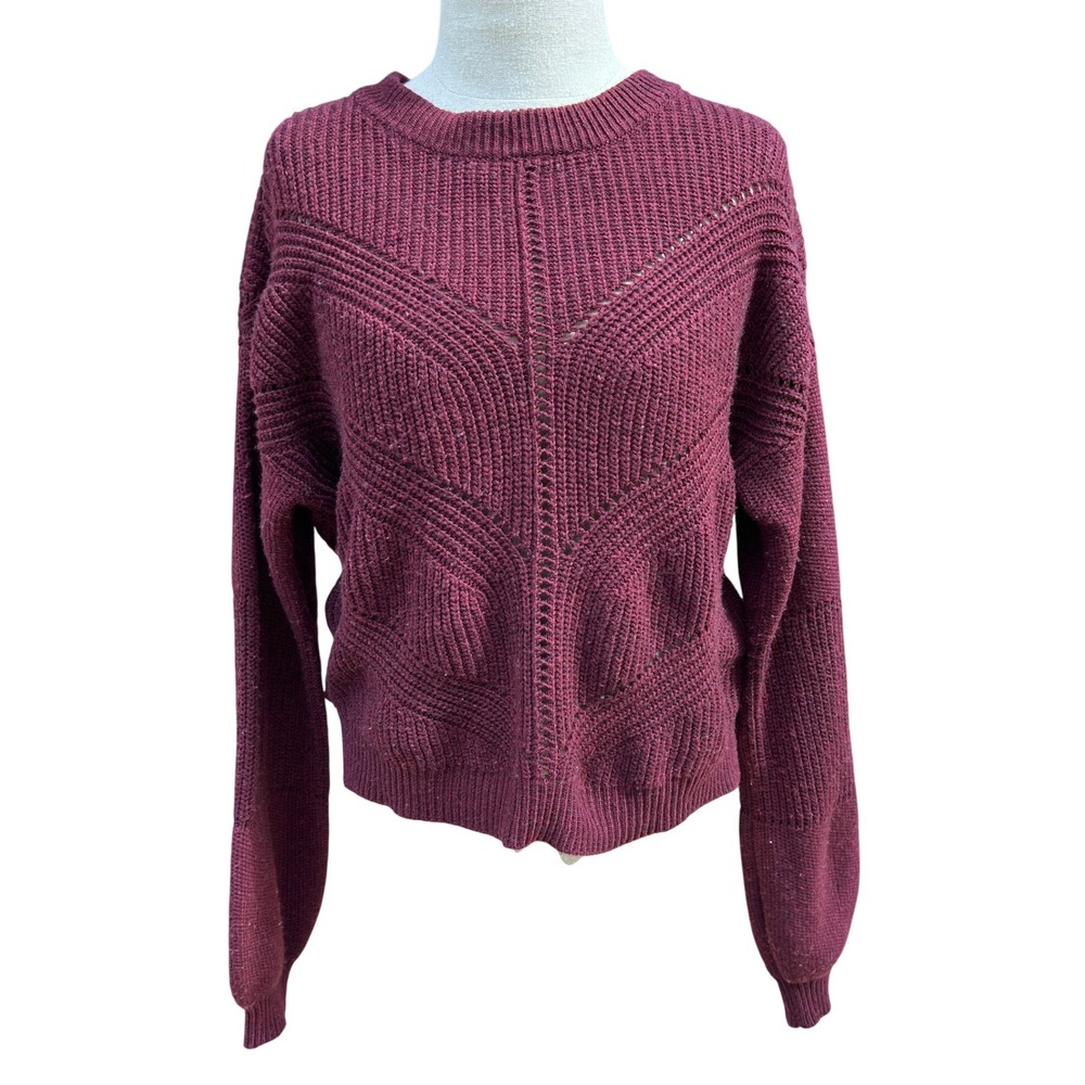 Marine Layer Sweater Women L Burgundy Pointelle Chevron Knit Pullover Cashmere